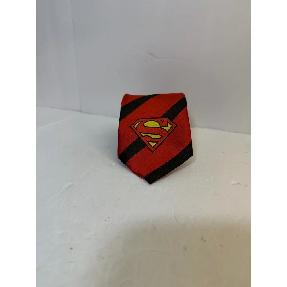 Superman DC Comics Red Black Striped Necktie Shield Logo Buckle-Down Mens Tie